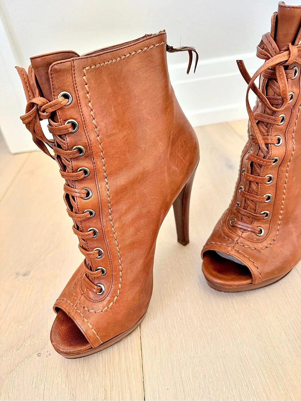 Miu Aviator Peep Toe Boots Brown size 39